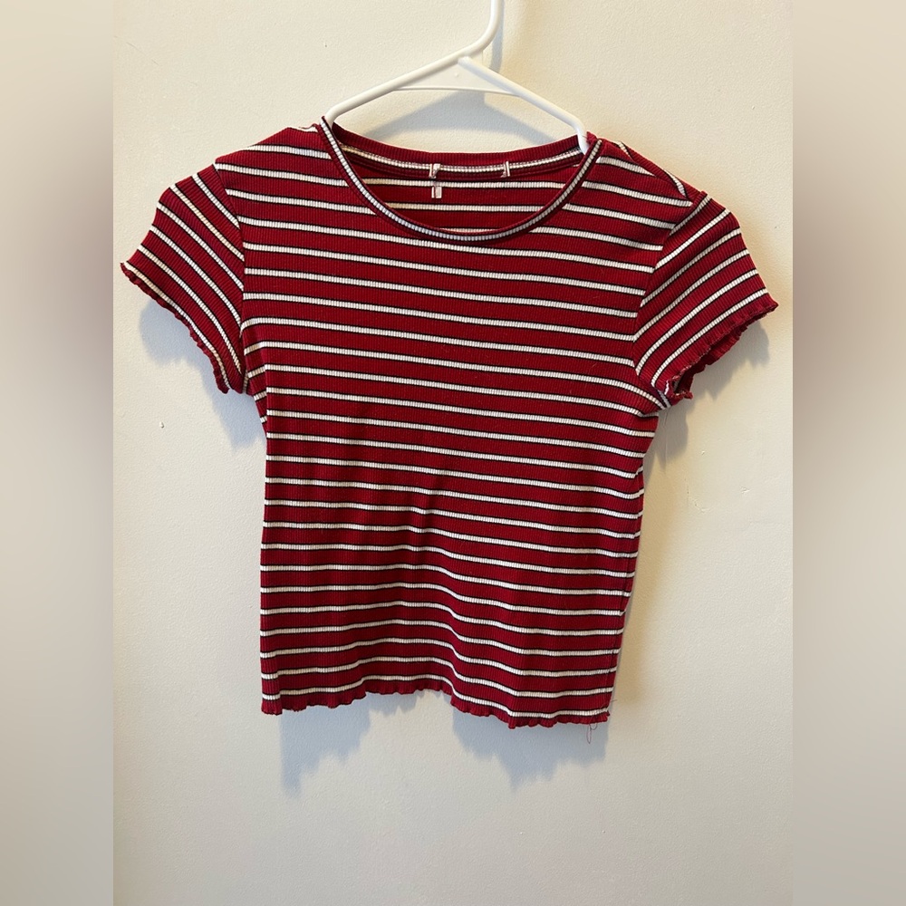 Red and White Striped Short Sleeve Tee